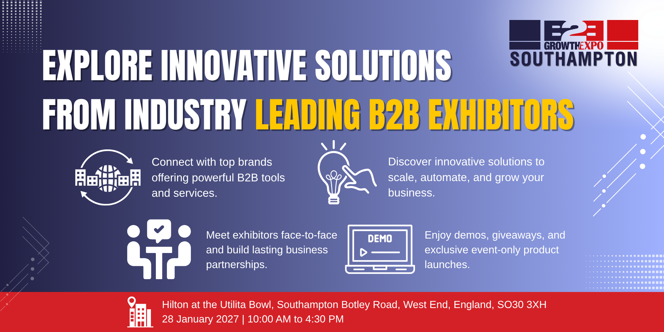 Southampton B2B Growth Expo 2027 | Book Your Stand At Premier B2B Show at Hilton Southampton - Utilita Bowl