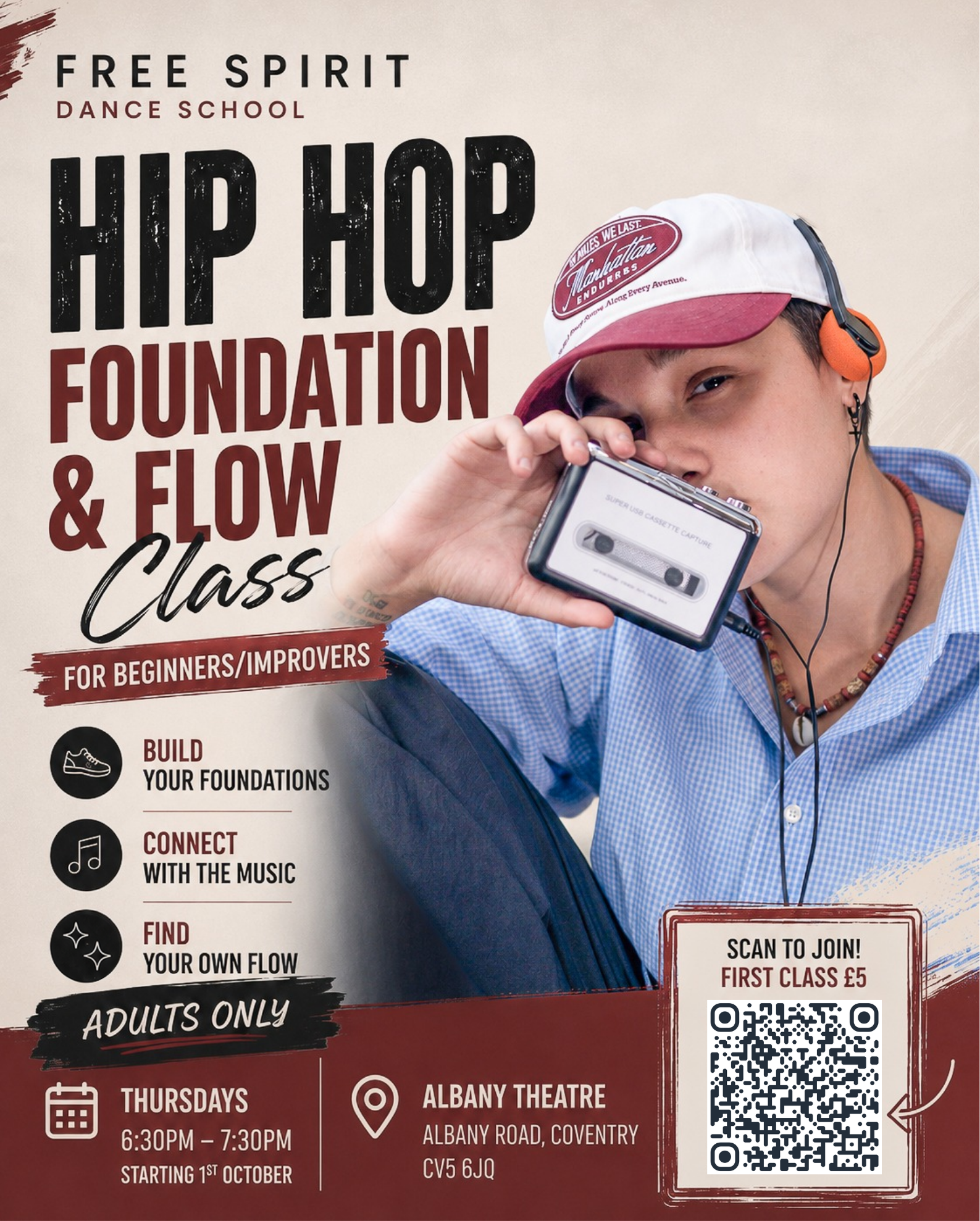 Adults Hip hop Foundation & Flow Dance class at Albany theatre, Courtyard studio