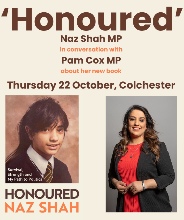 'Honoured' - Naz Shah MP in conversation with Pam Cox MP at Old Library, Colchester