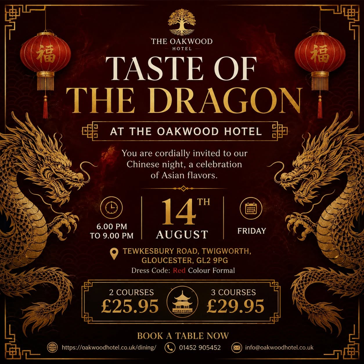 Taste of the Dragon – Chinese Night at Oakwood Hotel at The Oakwood Hotel
