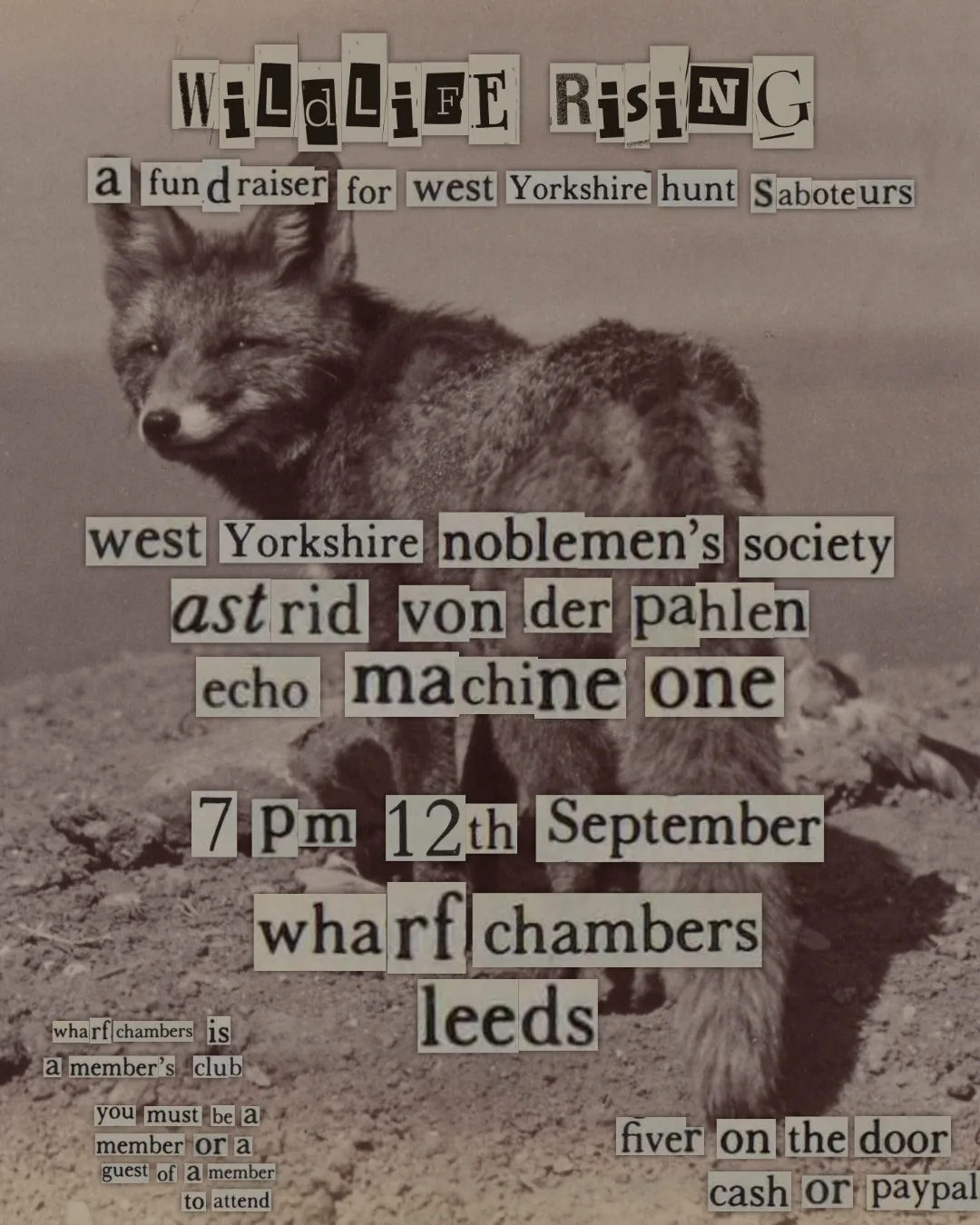 A fundraiser for West Yorkshire Hunt Saboteurs at Wharf Chambers
