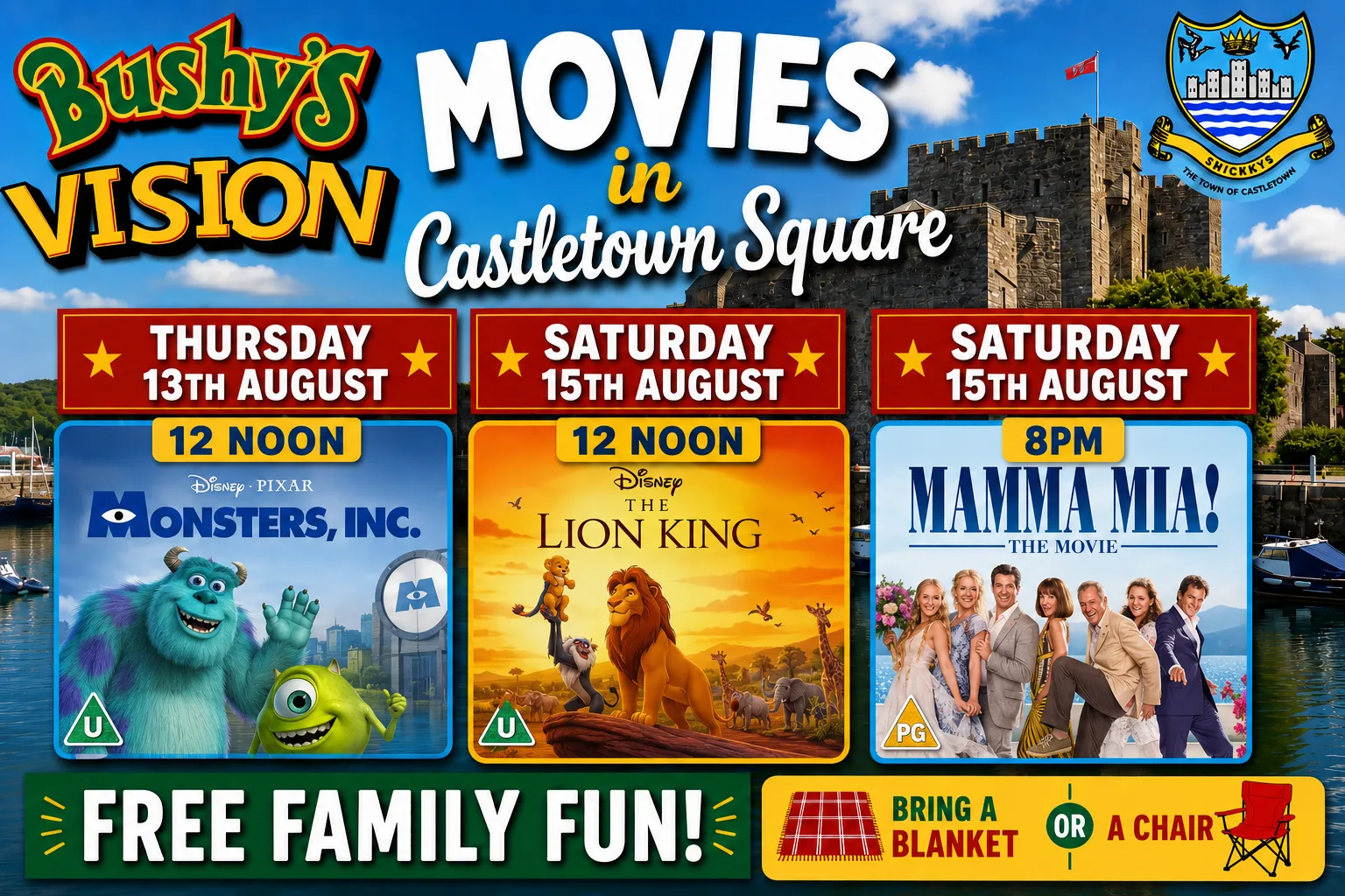 Bushy’s Vision Summer Movies in Castletown Square – Monsters, Inc. at Castletown Square