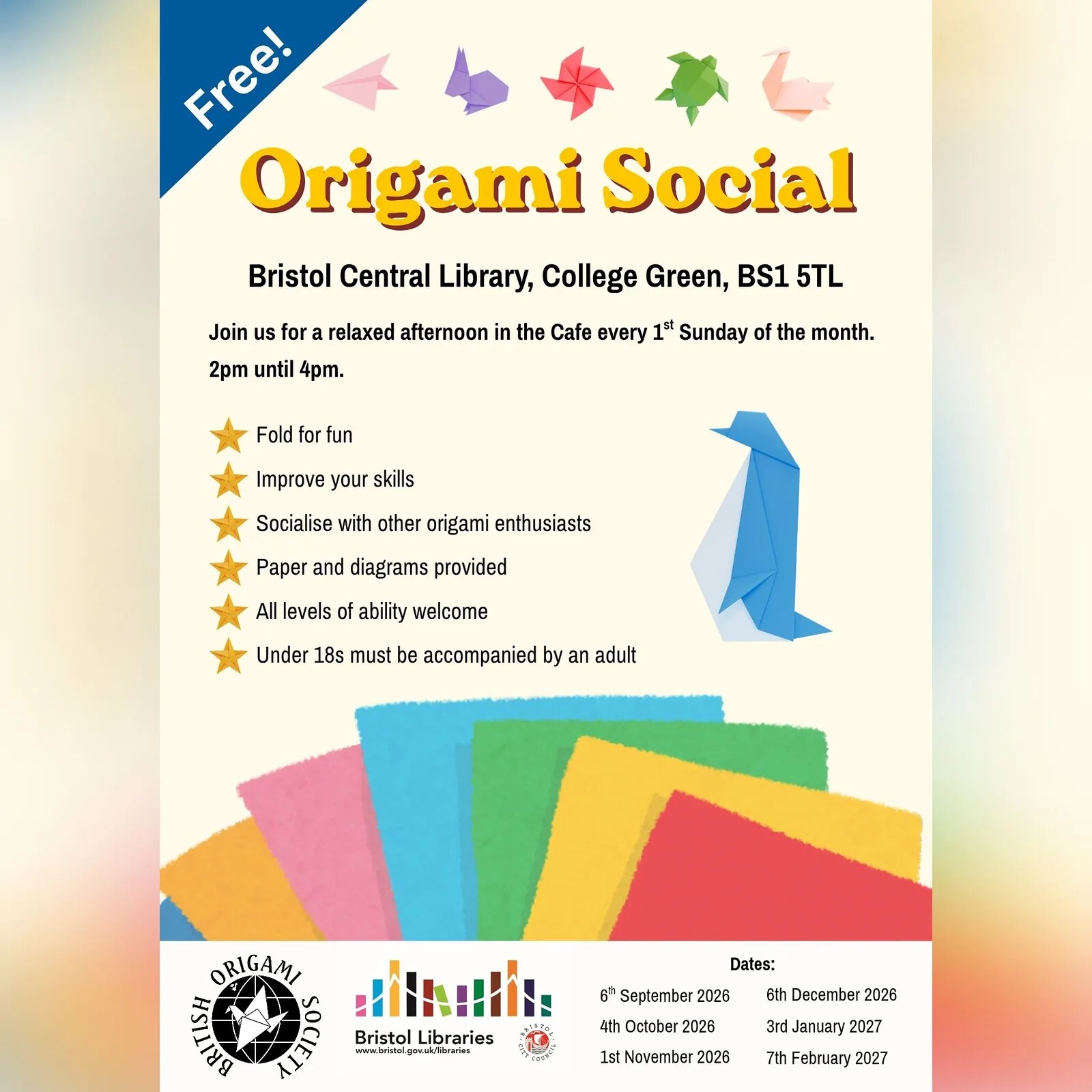 Bristol Origami Social Tickets at Bristol Central Library