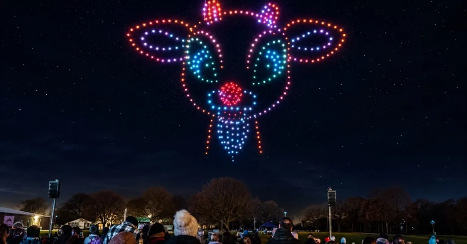 Rudolph the Red-Nosed Reindeer Drone Light Show at Bath Racecourse at Bath