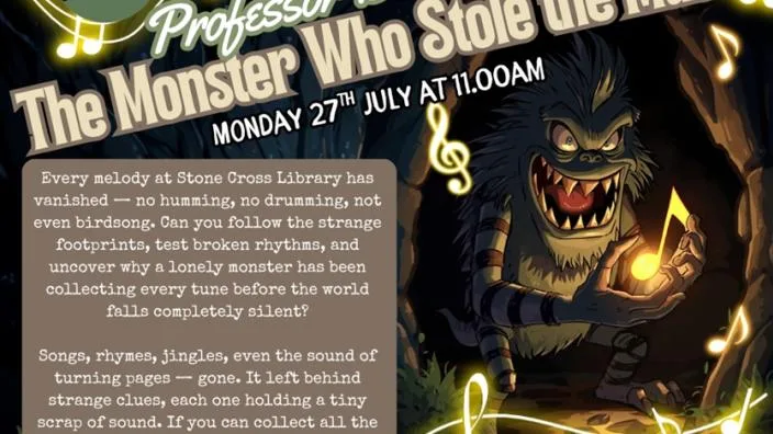 Professor Black and The Monster Who Stole the Music - FREE show at Stone Cross Library at West Midlands