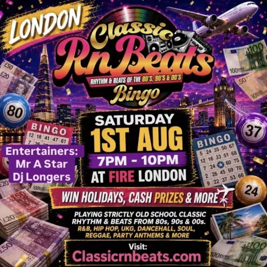 Classic RnBeats Old School Bingo London at Fire Nightclub Vauxhall