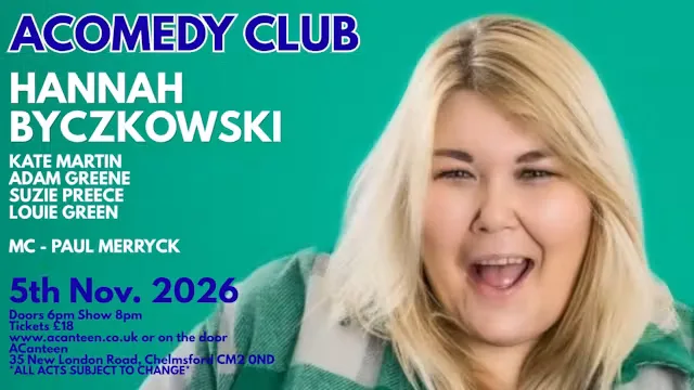 AComedy Club Chelmsford 5th November 2026 at ACANTEEN - BAR, MUSIC VENUE, RESTAUARANT