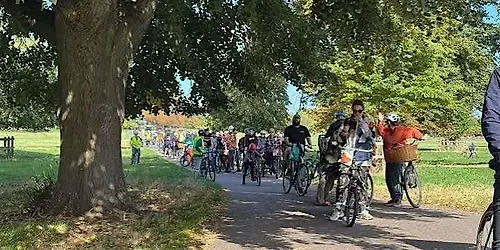 Cambridge Kidical Mass at Parker's Piece, outside University Arms hotel