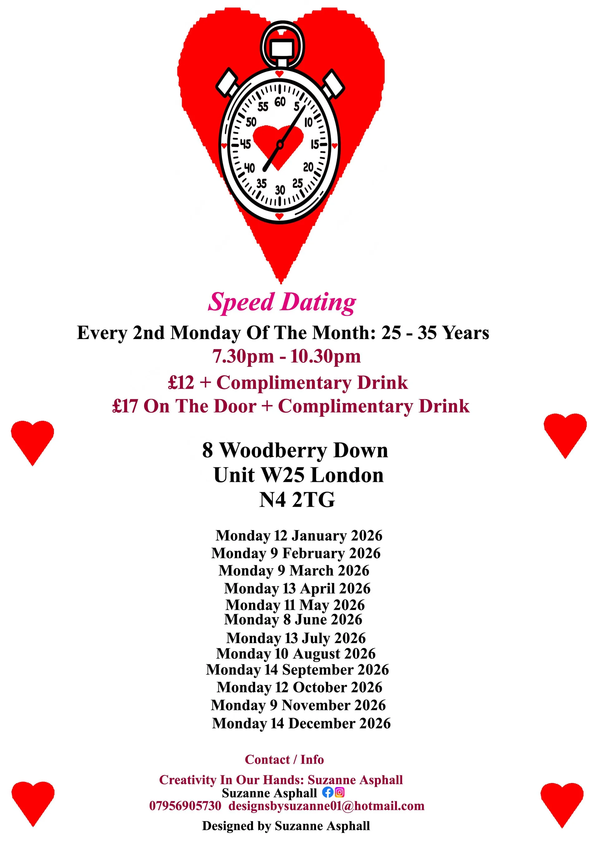 Speed Dating 25 - 35 years Mondays at Creativity In Our Hands: Suzanne Asphall