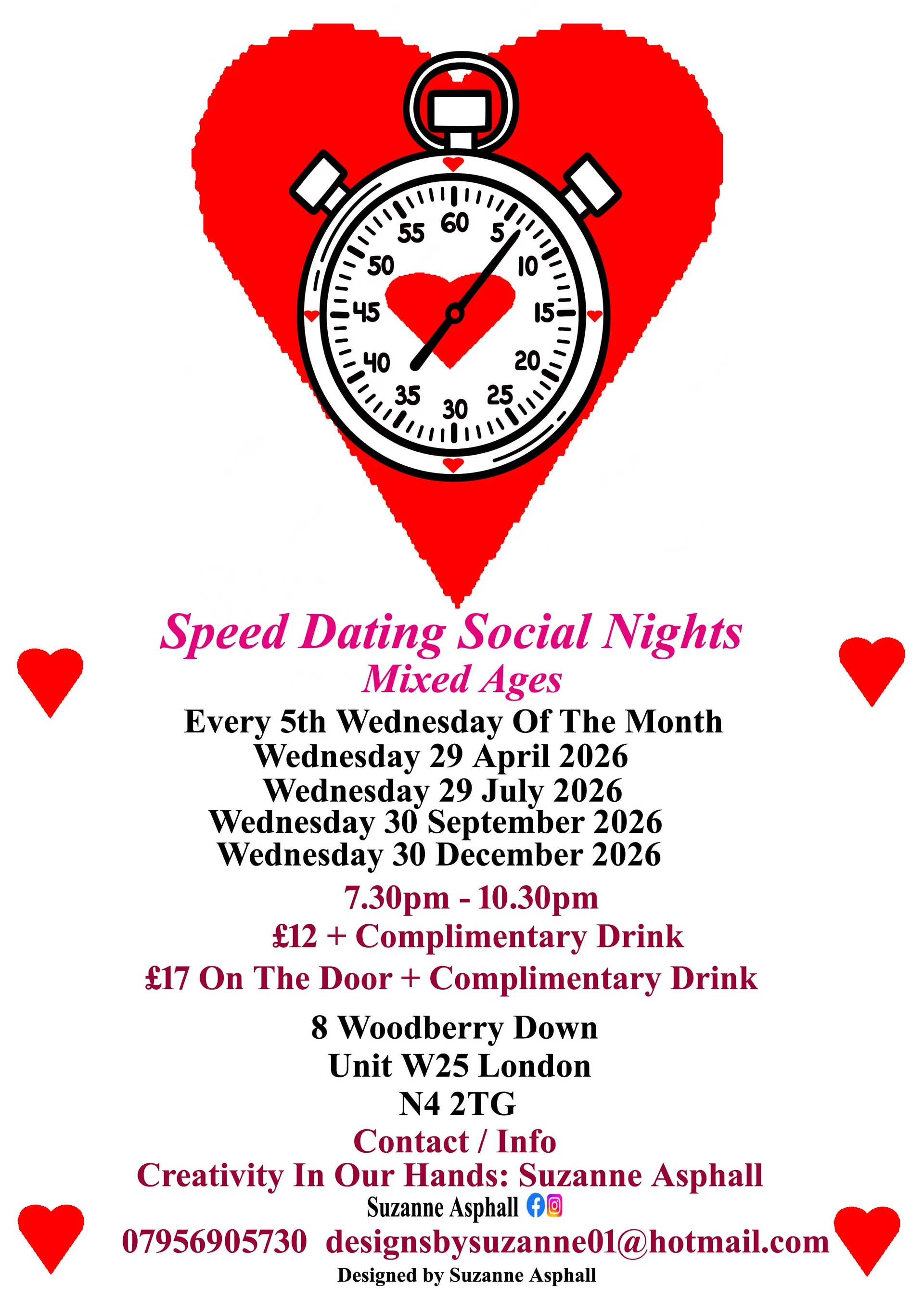 Speed Dating Social Nights. Mixed ages.  Wednesdays at Creativity In Our Hands: Suzanne Asphall