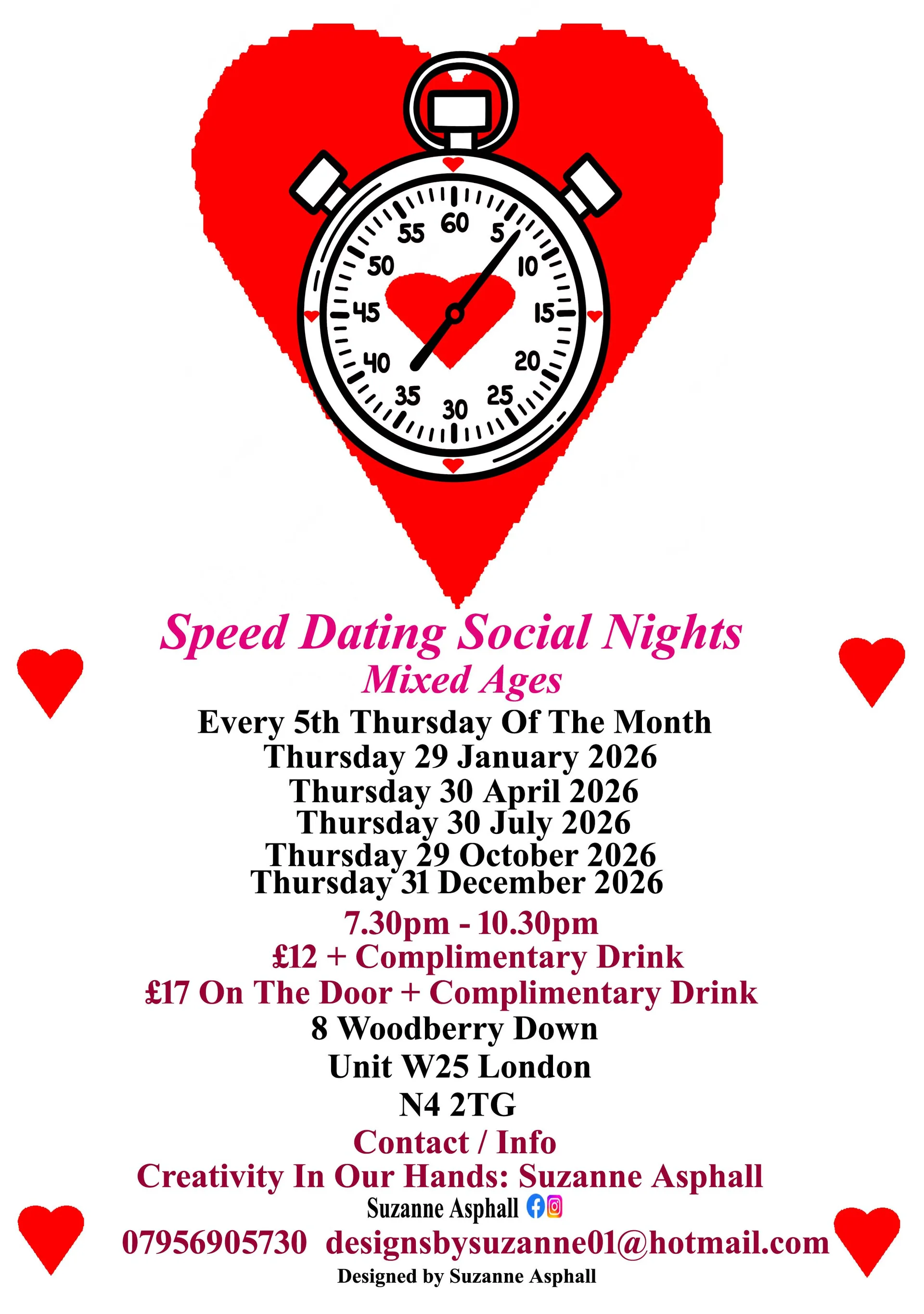 Speed Dating Social Nights. Mixed ages. Thursdays