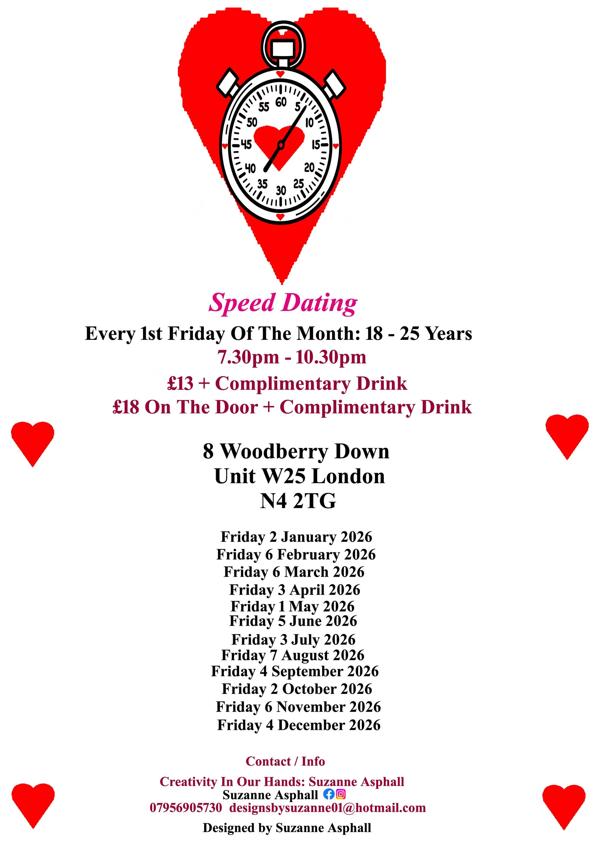 Speed Dating 18 - 25 years Fridays at Creativity In Our Hands: Suzanne Asphall