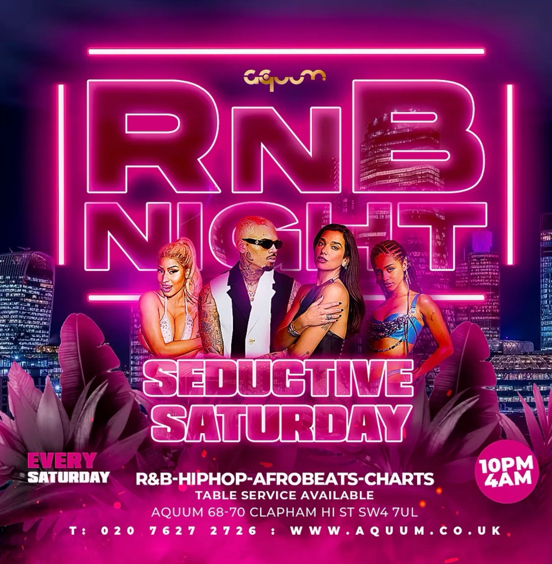 Seductive Saturdays @ Aquum Clapham // Old Skool R&B, Hip-Hop, Party Anthems // 4am Close