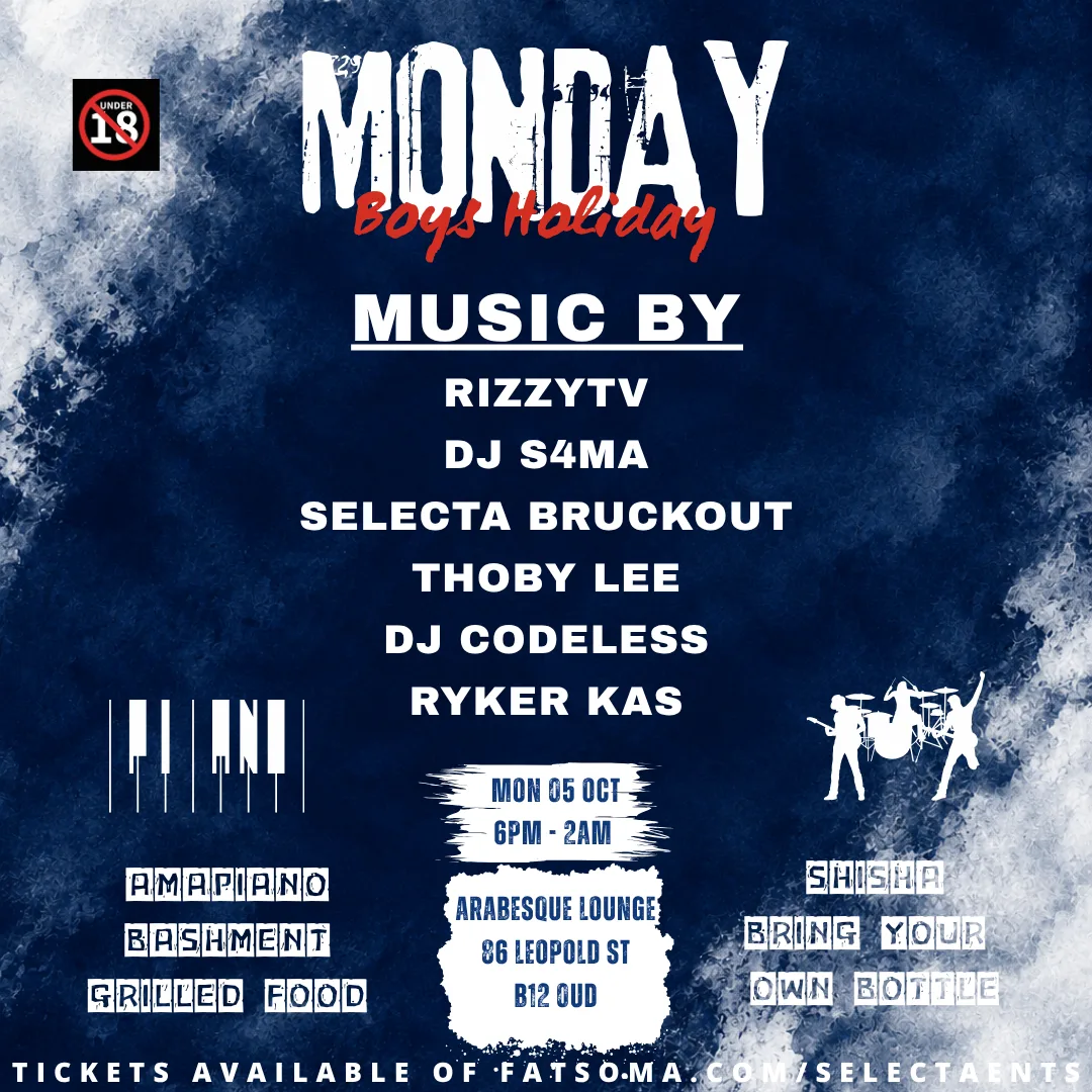 MONDAY BOYS HOLIDAY at Arabesque Restaurant & Shisha Lounge
