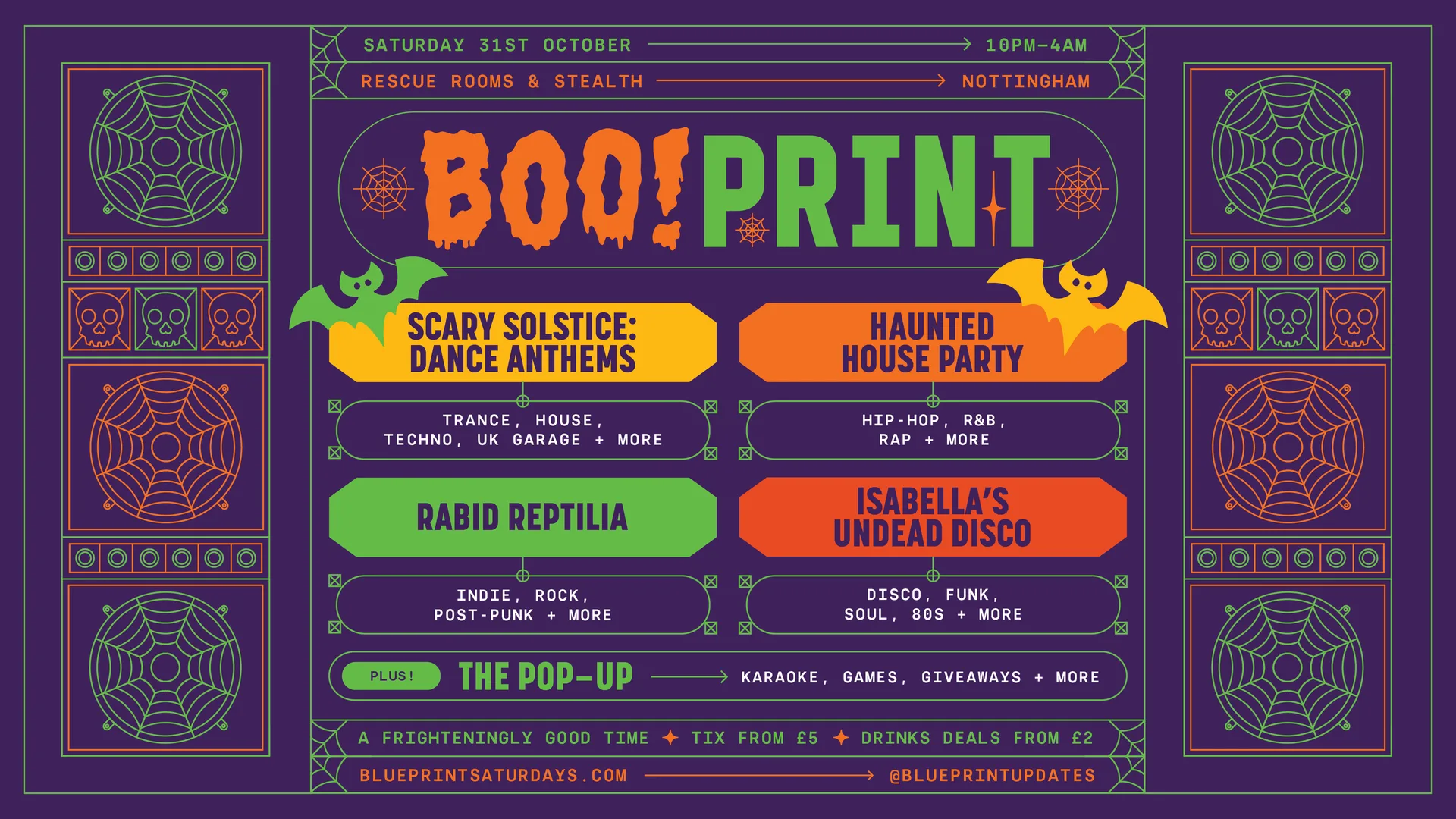 BOO!PRINT: Halloween 🎃 Five Stages 🦇 Two Clubs 🦇 One Party at Rescue Rooms