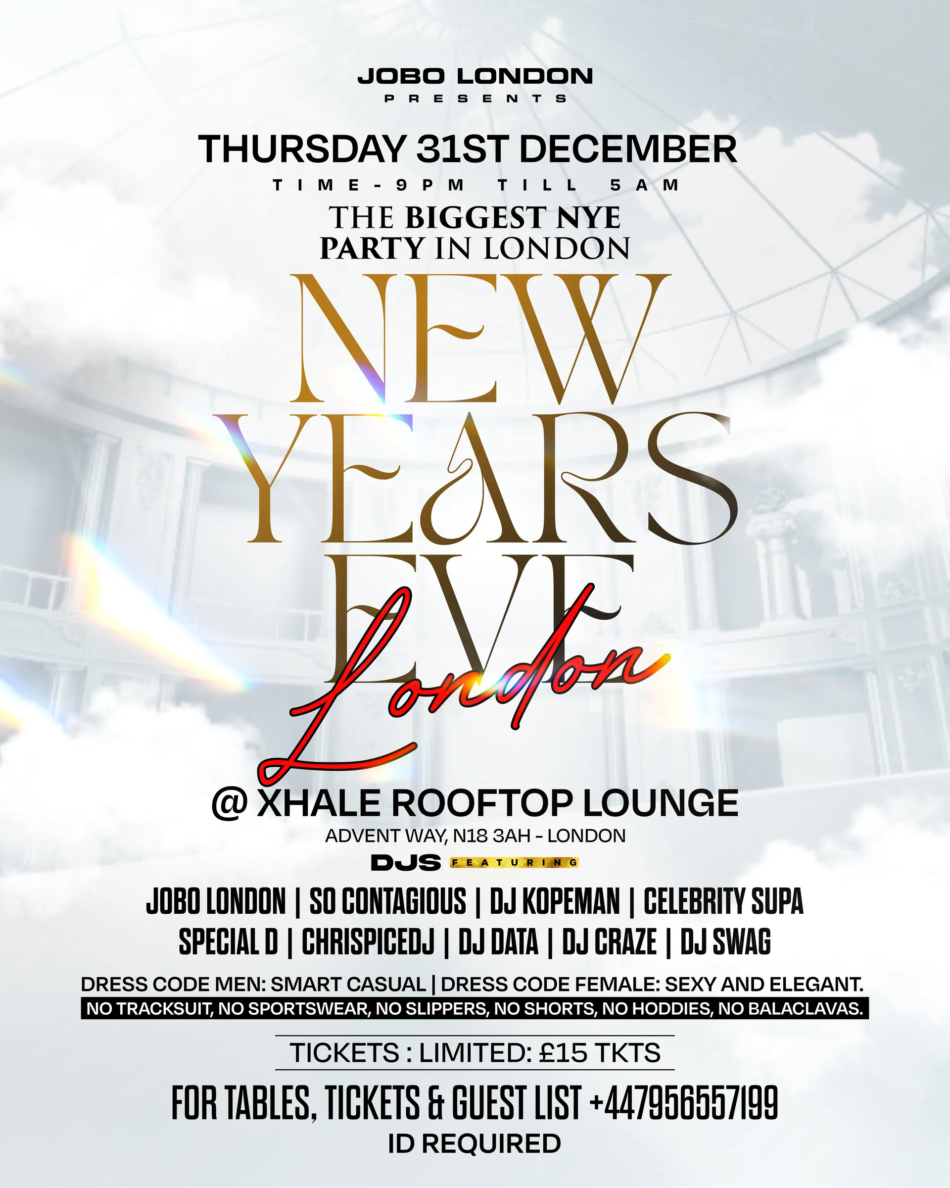 NEW YEARS EVE LONDON @ XHALE LONDON. £10 LIMITED TKTS at Xhale Rooftop Lounge