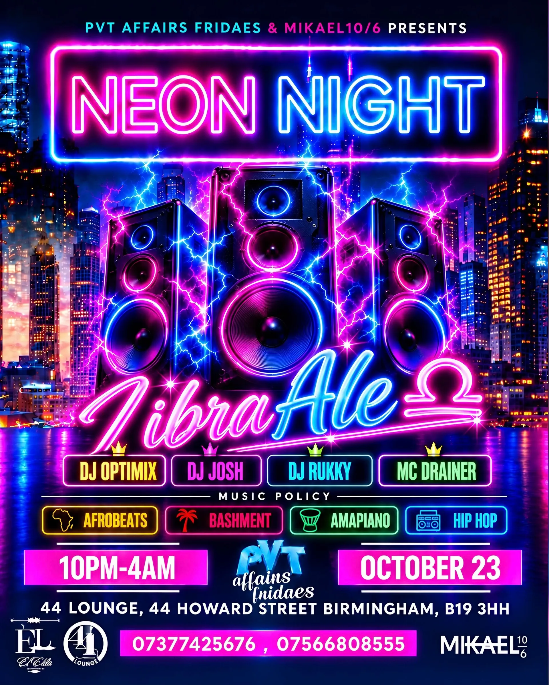 Neon night at 44loungebirmingham