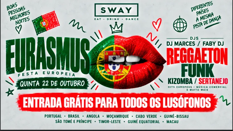 🌍🇵🇹🇧🇷 EURASMUS — LUSOPHONE EDITION! 🔥 THURSDAY 22ND OCTOBER — SWAY BAR LONDON! at Sway Bar