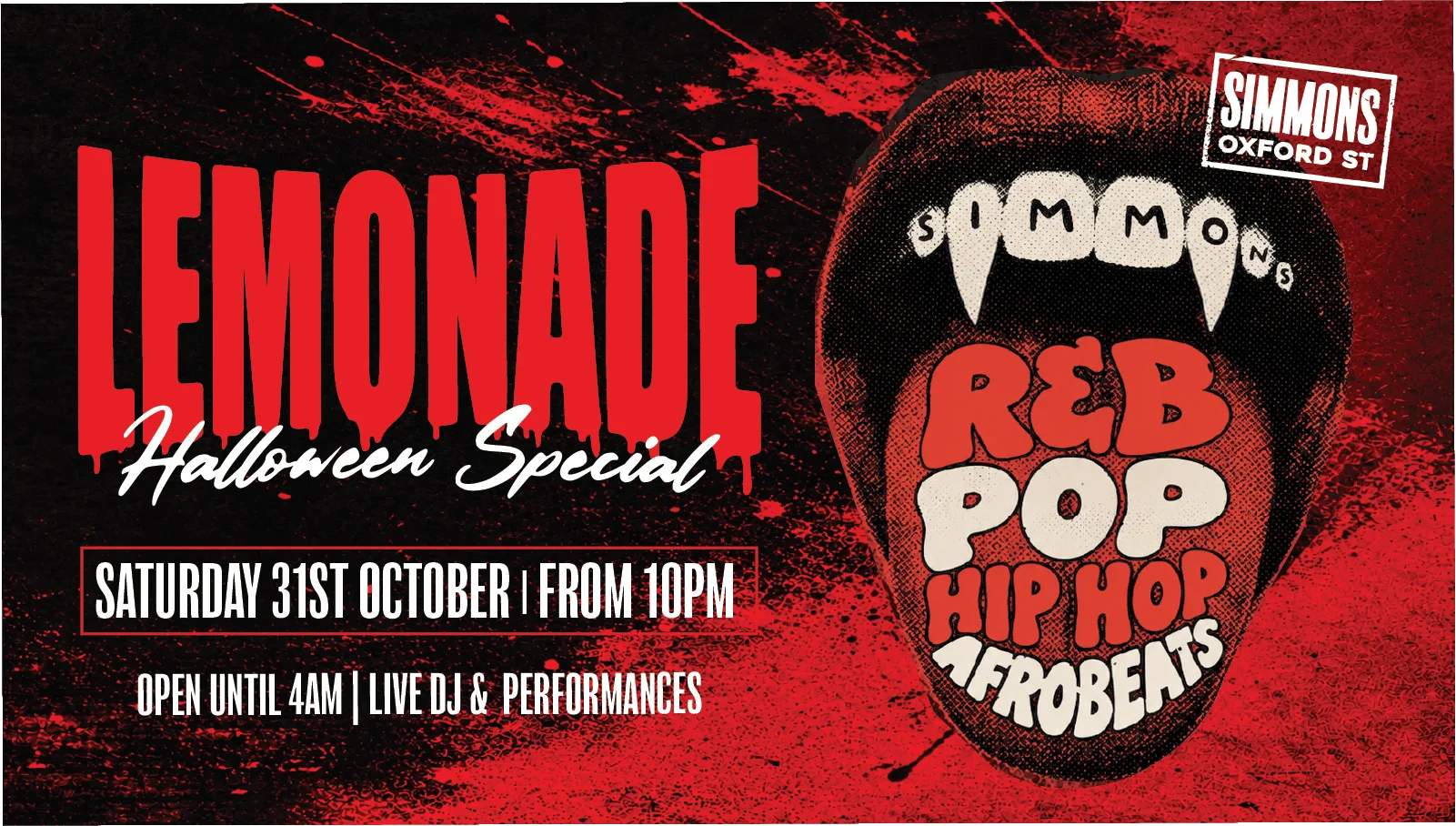 LEMONADE HALLOWEEN SPECIAL: POP, RNB, HIP HOP, OLD SCHOOL CLASSICS, AFROBEATS & DANCEHALL… TIL 4AM at Simmons Bar