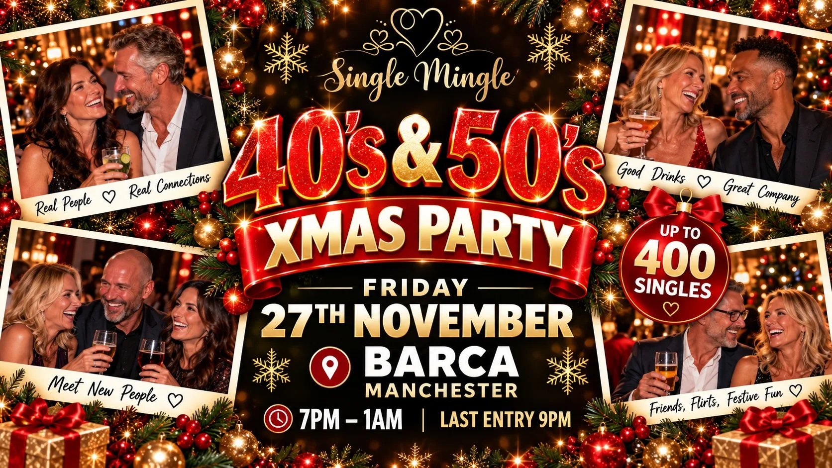 🎄40s & 50s Singles Christmas Party @ Barca, Manchester ~ Up to 400 Singles! at Barça - Canal-side Bar, Castlefield - Manchester