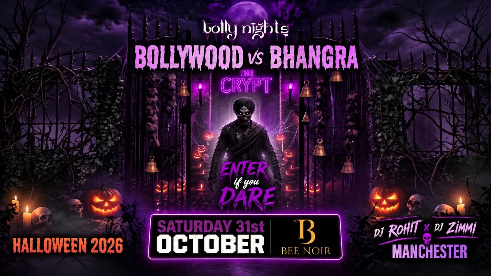 Bollynights x Desi MCR Manchester | Bollywood VS Bhangra Halloween Special | Saturday 31st October| BEE NOIR