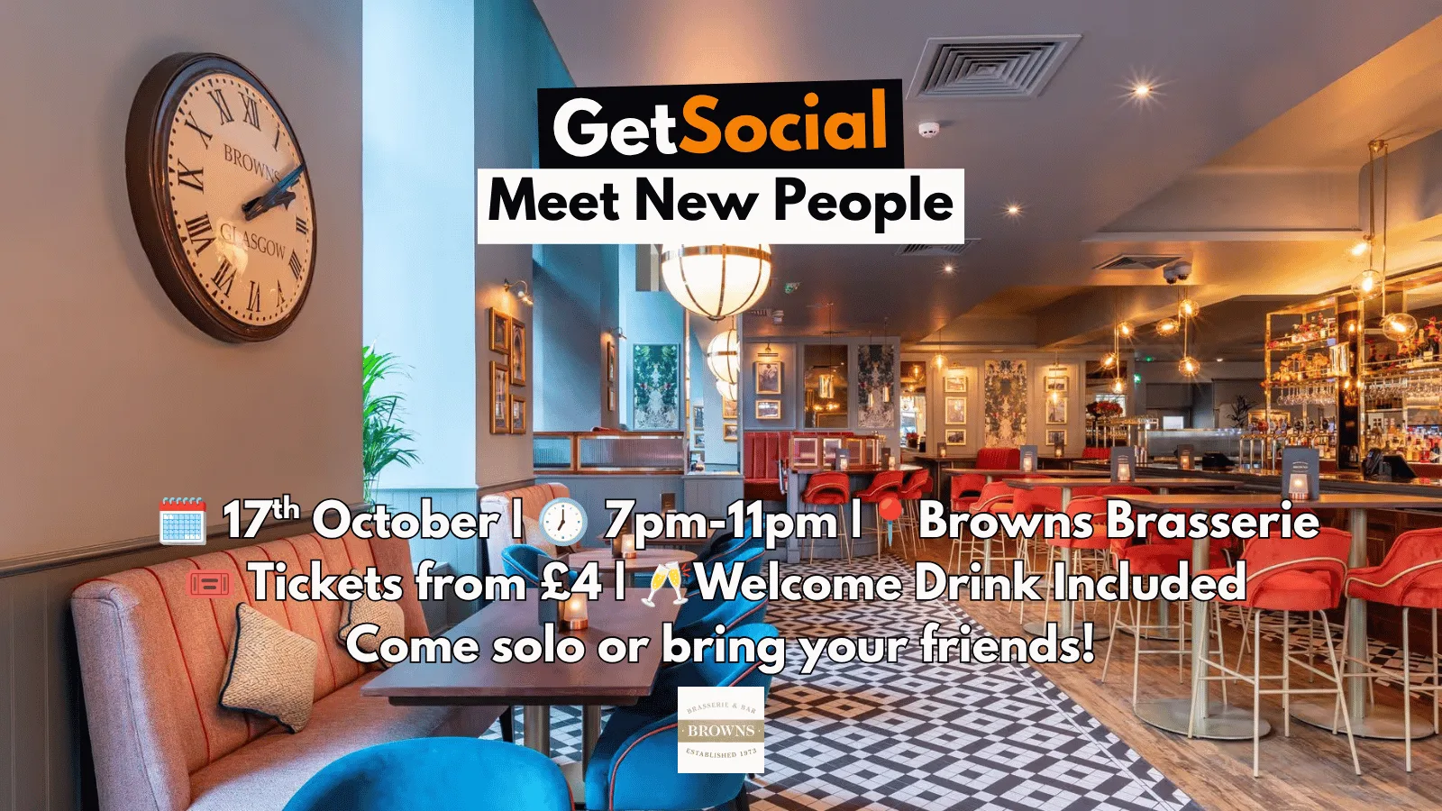 GetSocial Drinks | Meet New People & Make Friends (20s–40s) 🍹 at Browns Glasgow