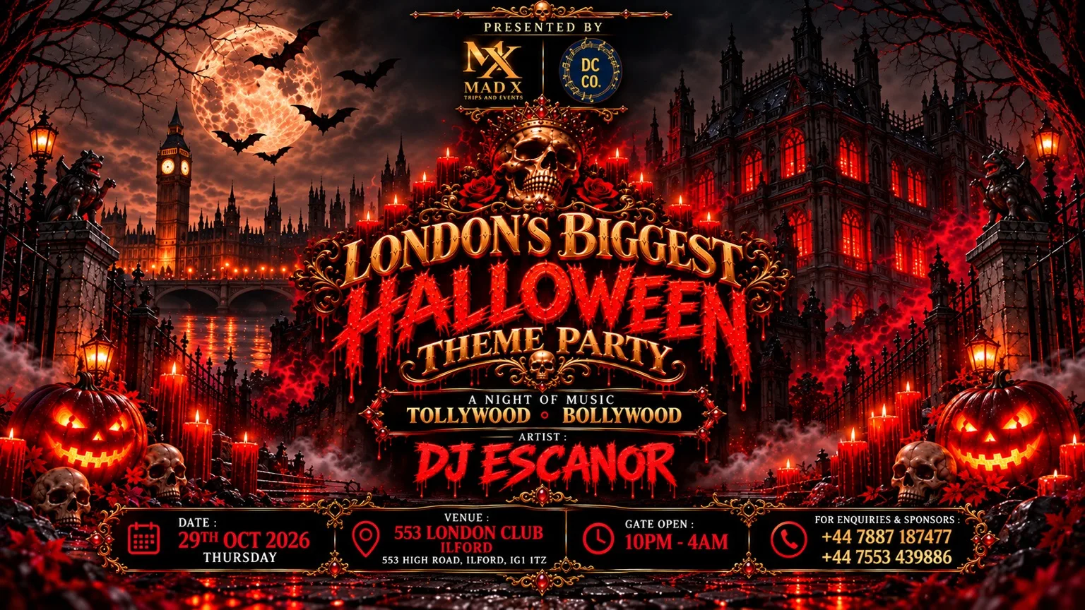 London’s Biggest Halloween Theme Party – Tollywood & Bollywood Night at 553 London