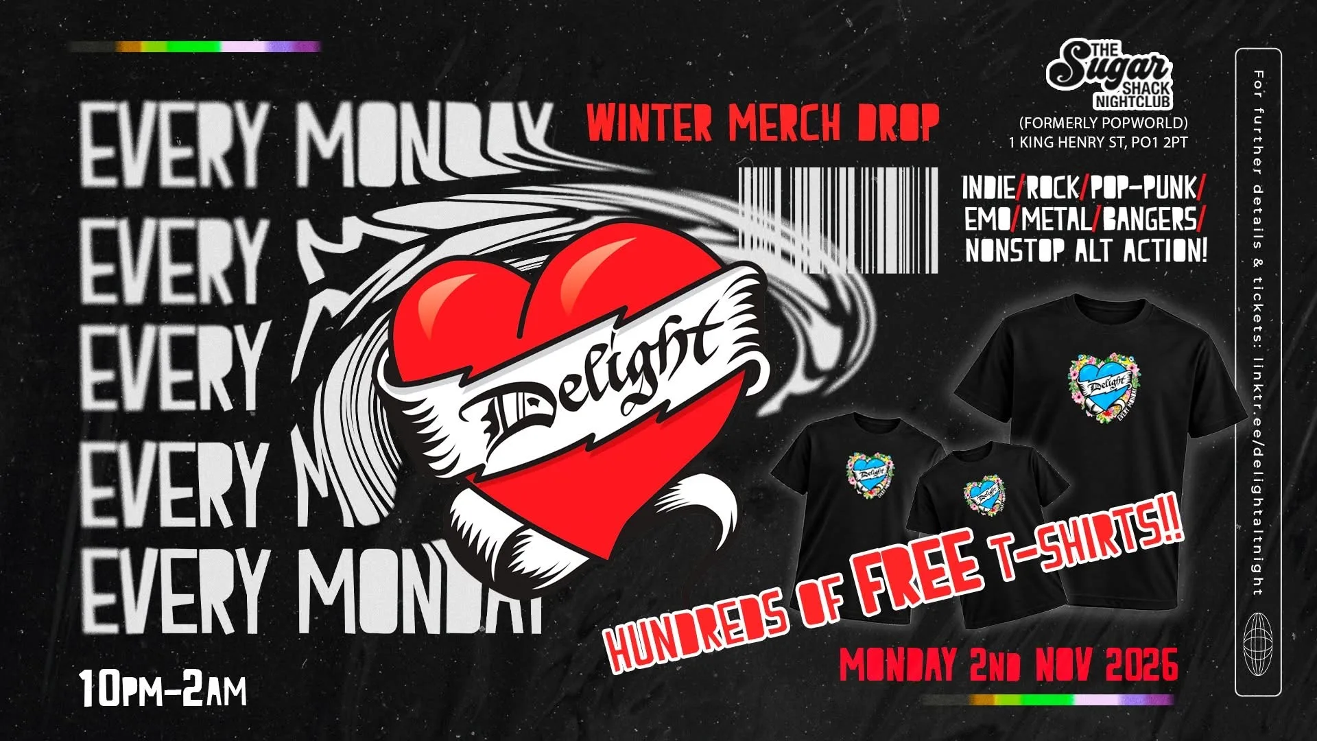 Delight: winter merch drop: FREE T-Shirts! at The Sugar Shack Nightclub