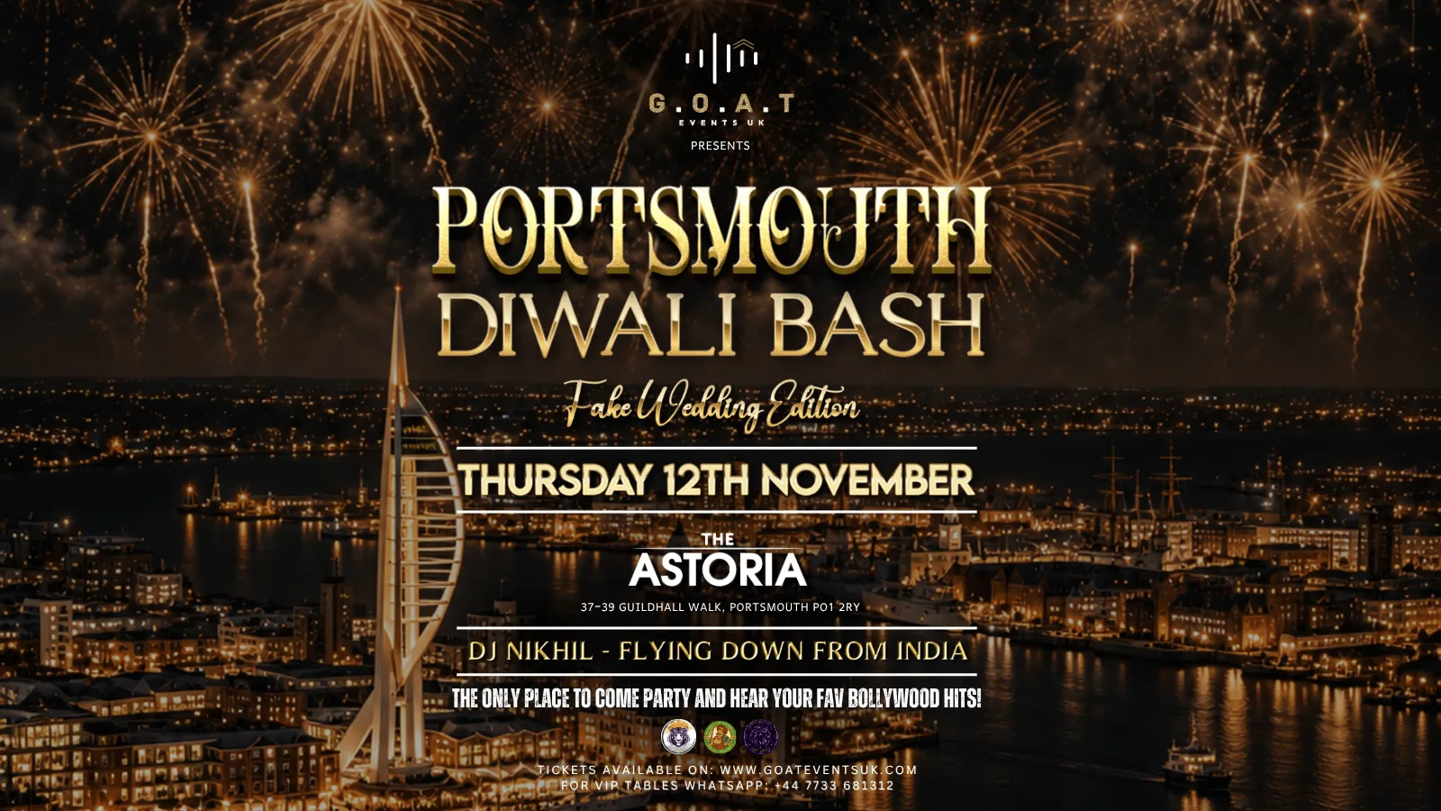 PORTSMOUTH'S BIGGEST DIWALI BASH - BOLLYWOOD FAKE WEDDING | 12TH NOVEMBER at The Astoria