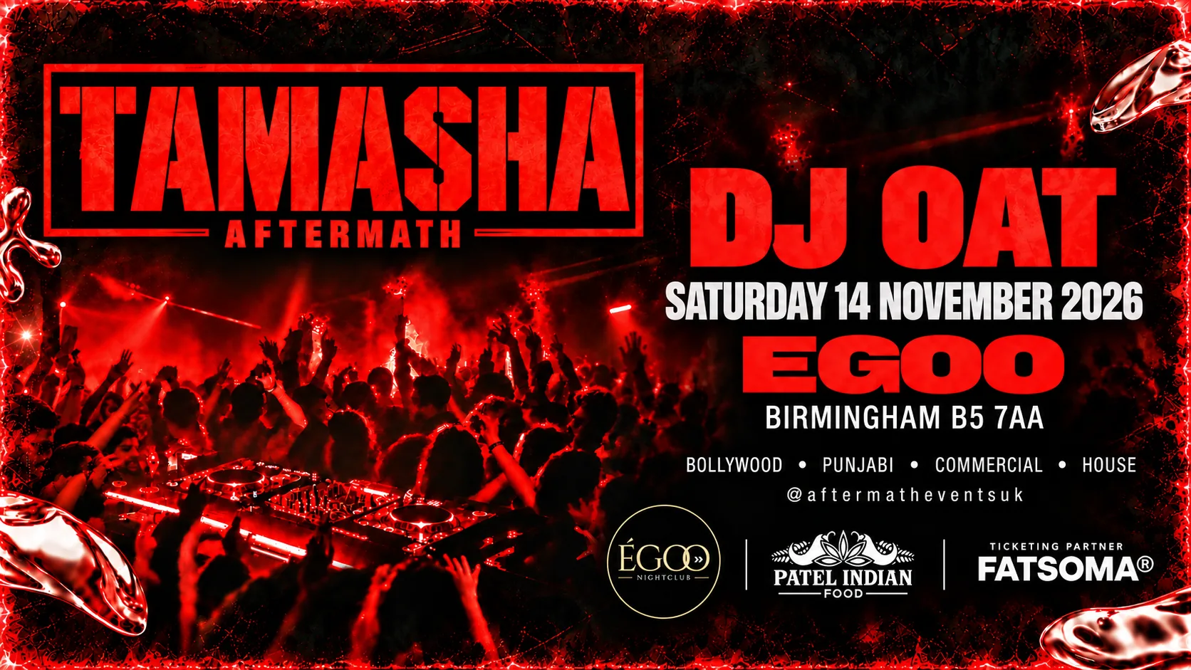 TAMASHA | Bollywood Night Birmingham | Saturday 14 November 2026 at Egoo Bar & Lounge - Exclusive Nighclub