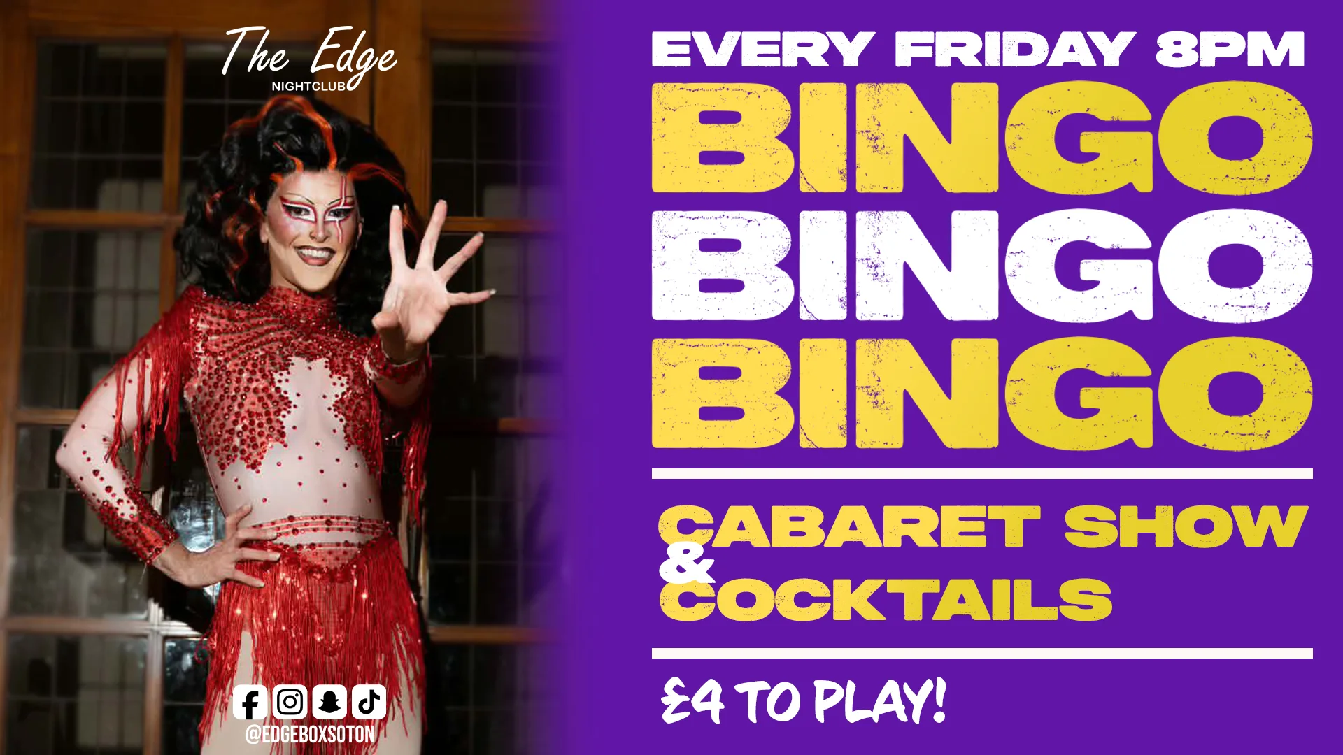 🎤Bingo, Cabaret & Cocktails - Prizes to be won!🎁 at The Edge & The Box Bar