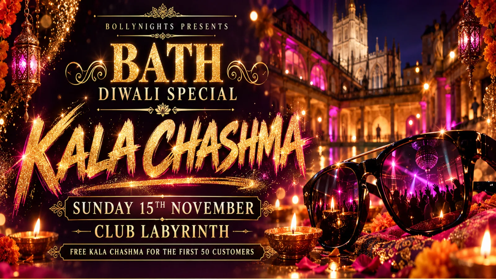 Bath Bollynights – Diwali Special 🪔 | Kala Chashma 🕶️ | Sunday 15th November | Labyrinth Nightclub at Labyrinth Bar & Nightclub