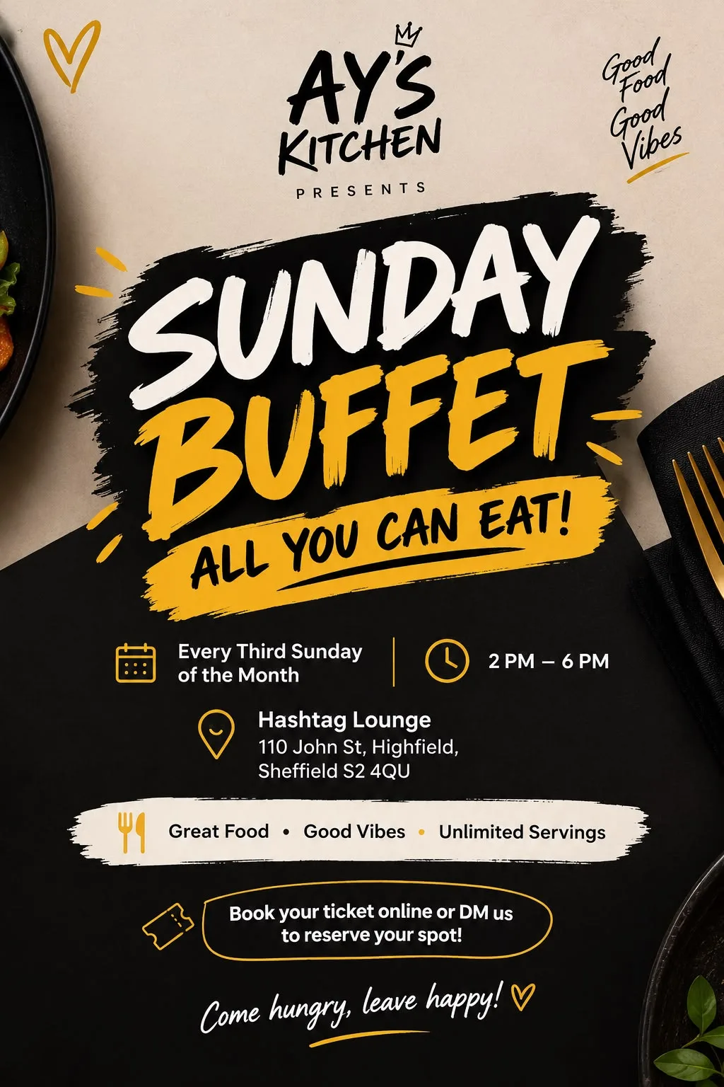 SUNDAY BUFFET (all you can eat) at Hashtag Shisha Lounge