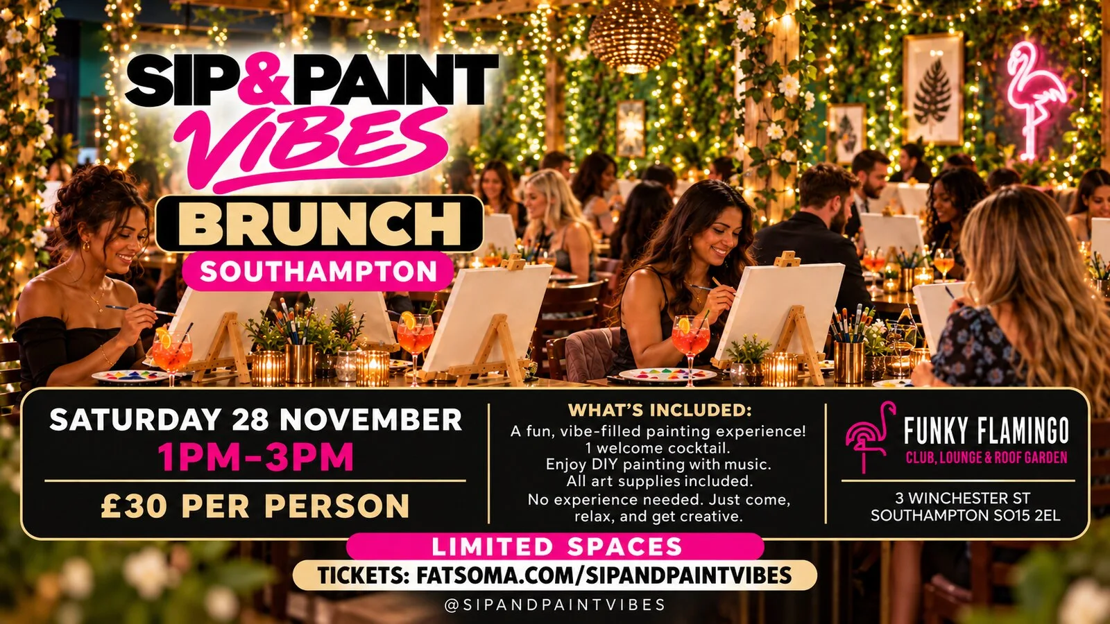 Sip and Paint Brunch Southampton 🎨🍹 at Funky Flamingo Southampton - Lounge & Roof Garden