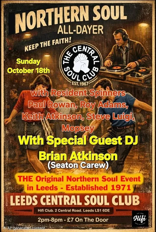 The Leeds Central Soul Club October 2026 Northern Soul Alldayer at HiFi Club