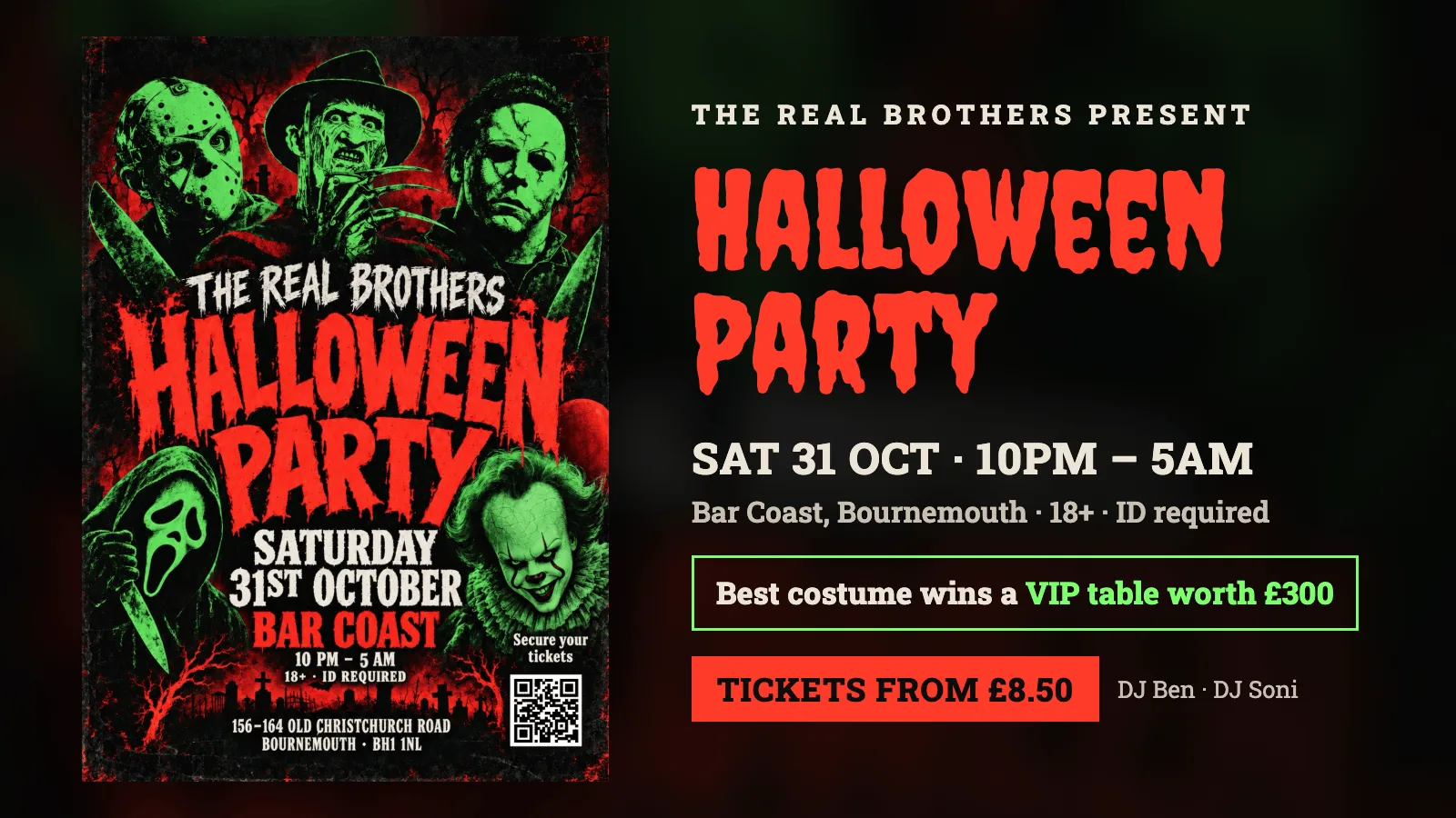 The Real Brothers present: Halloween Weekend Bournemouth Bar Coast at Bar Coast - Bournemouth