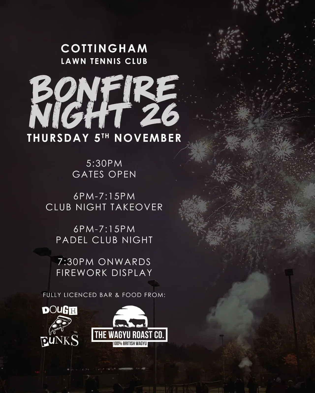 🎆 CLTC Bonfire Night 2026 ﻿🎇 at Cottingham Lawn Tennis Club