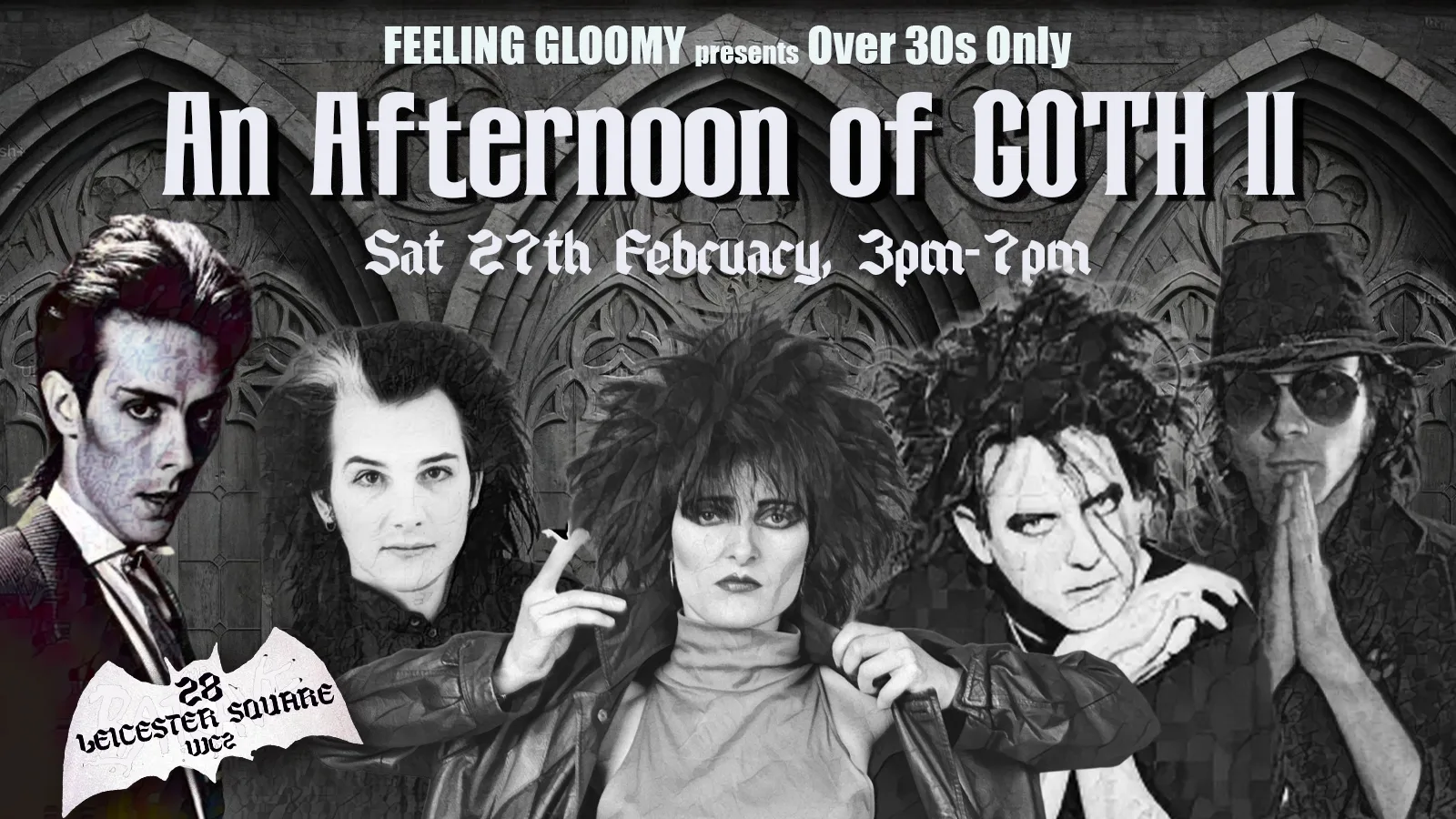 Feeling Gloomy presents An Afternoon of Goth (Over 30s Only), Sat 27 February, 3pm-7pm at Simmons Bar | Leicester Square