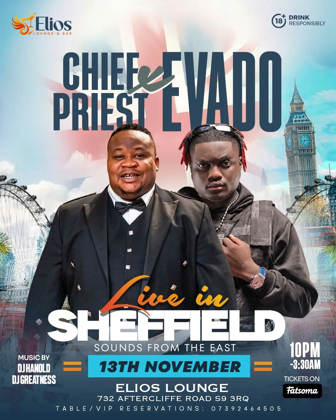 CUBANA CHIEF PRIEST & EVADO LIVE IN SHEFFIELD at Elios Lounge & Bar