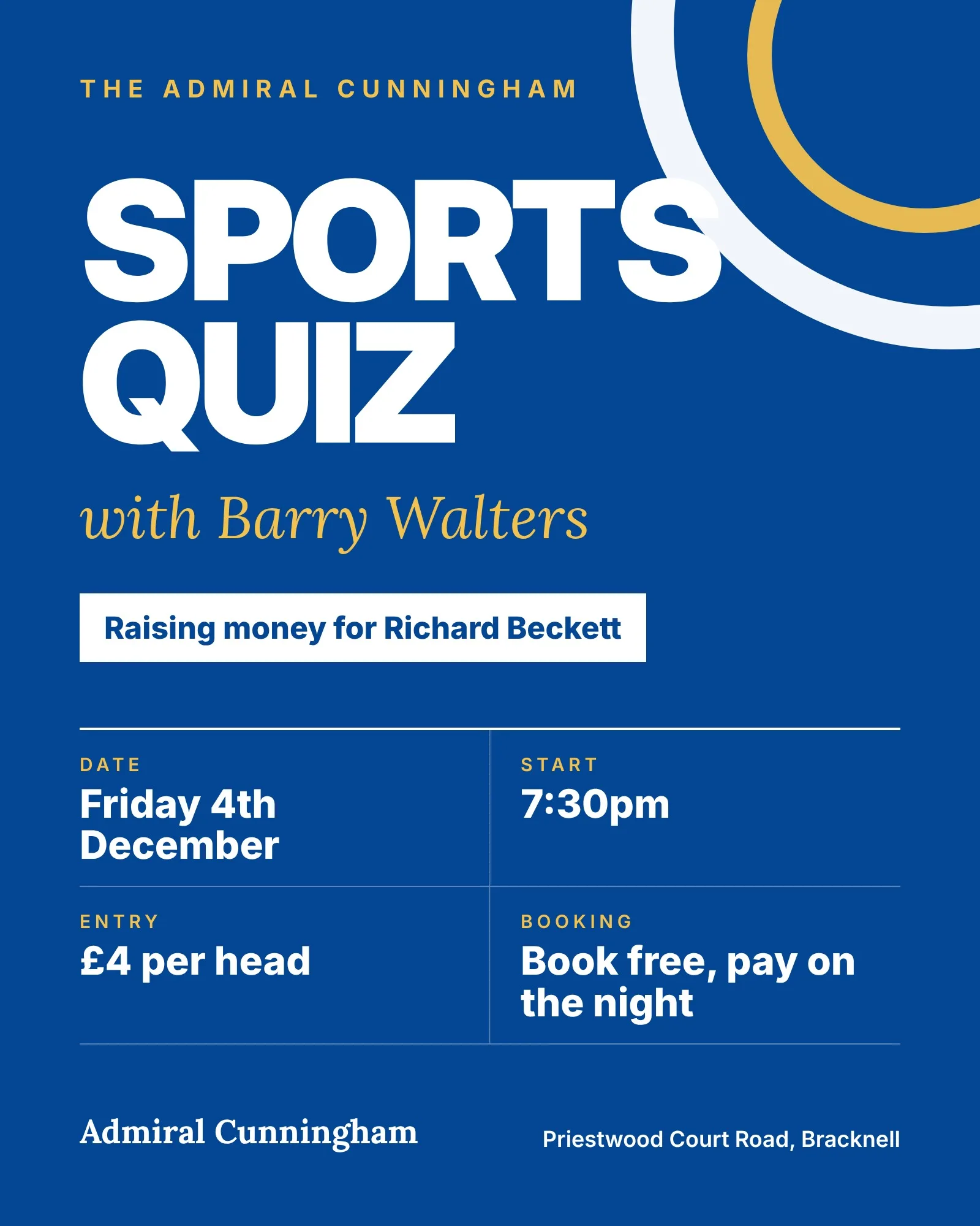 The Admiral Cunningham: Sports Quiz with Barry Walters at The Admiral Cunningham Hotel