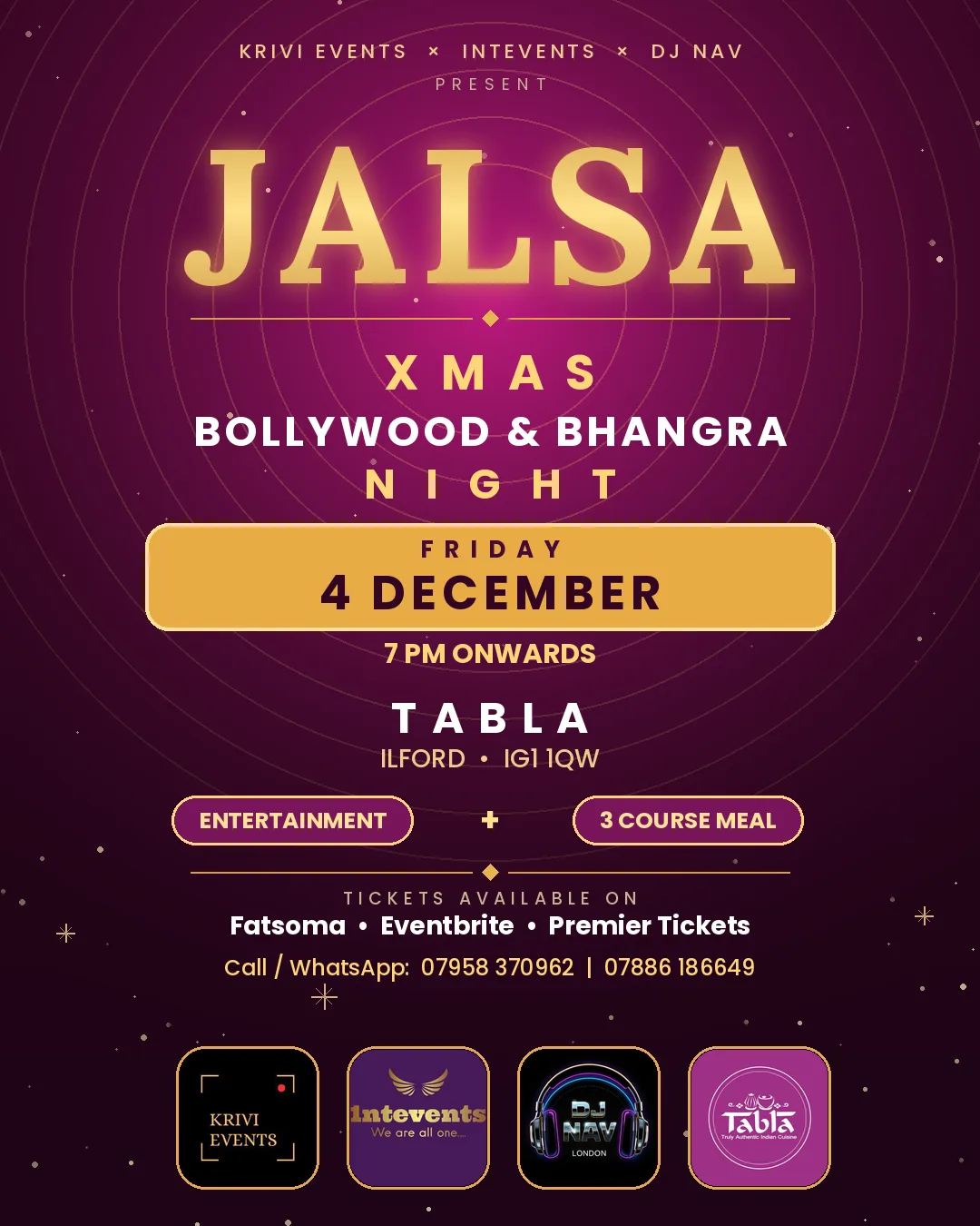 Jalsa - XMAS Bollywood & Bhangra Night, Ilford at Tabla Restaurant