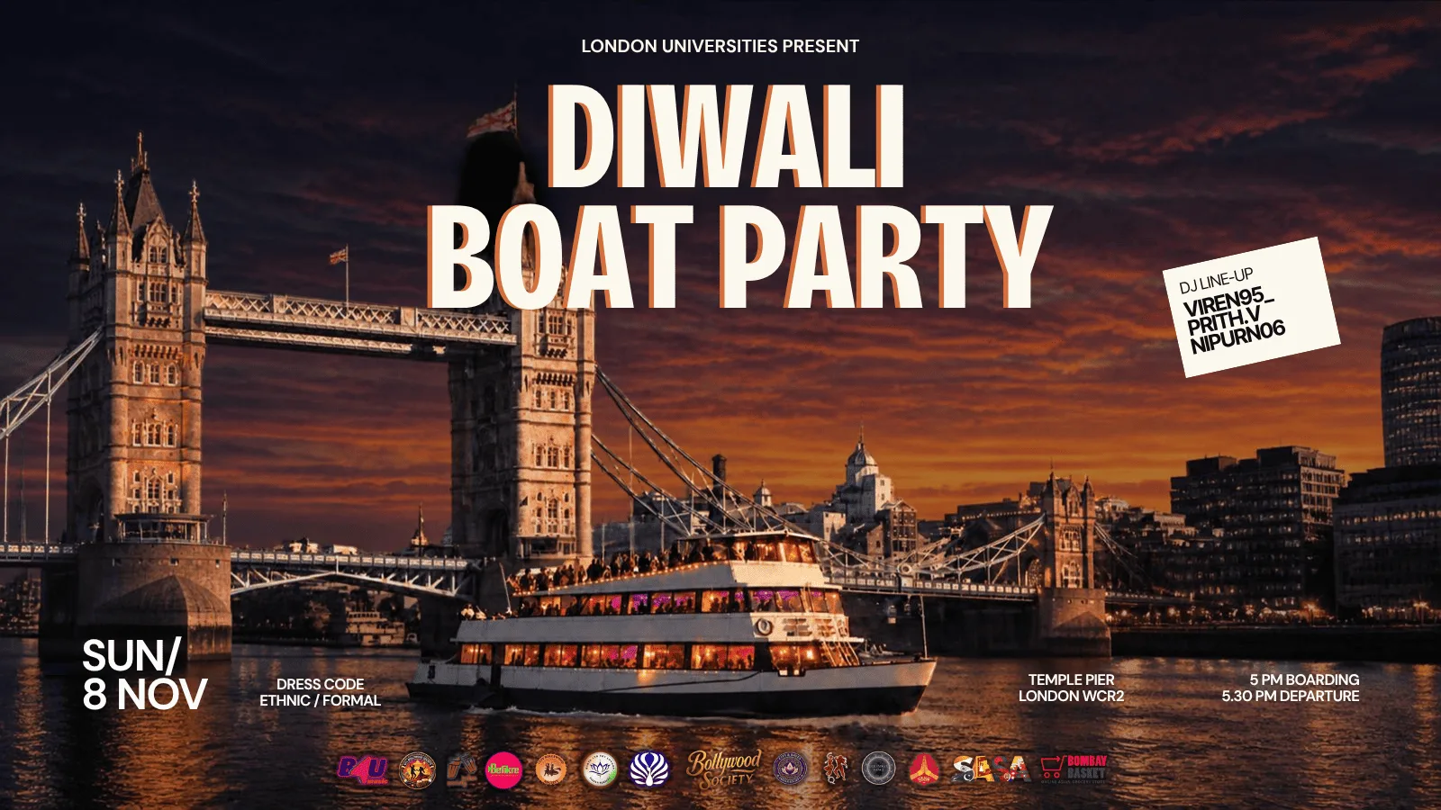 Diwali Boat Party 2026 - The Official London Unis Celebration - Sunday 8 November [TRENDING🔥]