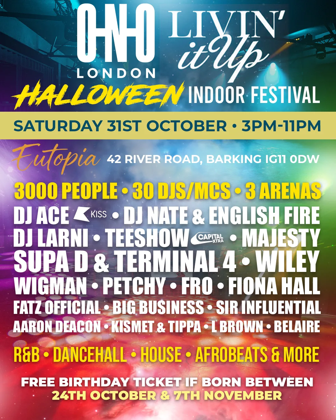 HALLOWEEN INDOOR FESTIVAL | 3000 PEOPLE, 30DJs/MCs, 3 Arenas at Eutopia Warehouse