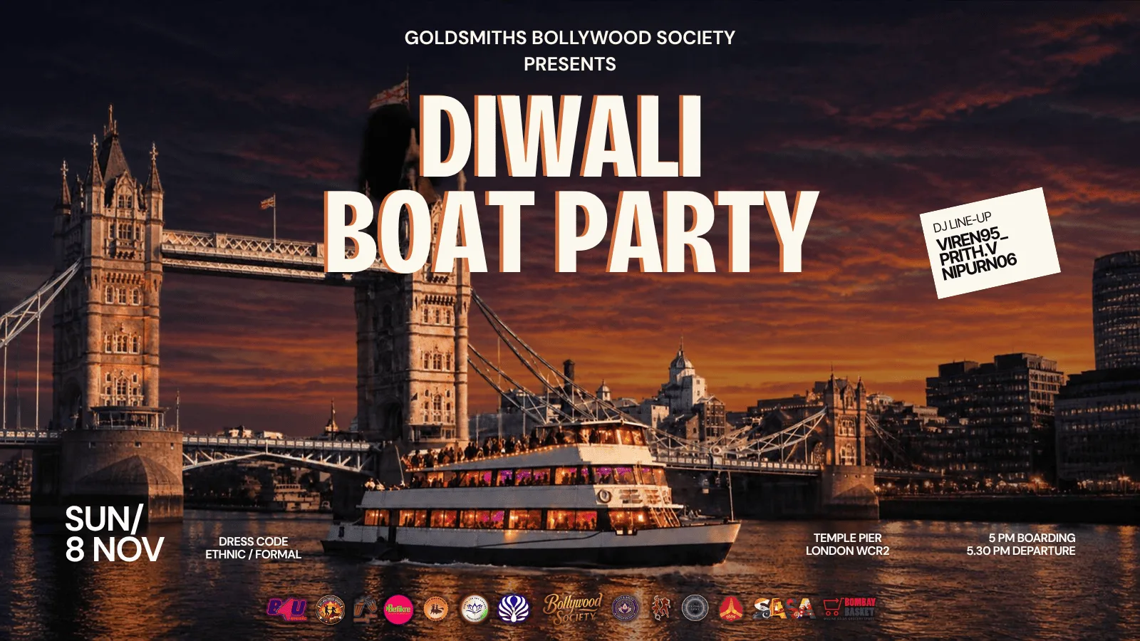 Goldsmiths Bollywood Society presents Diwali Boat Party 2026 - The Official London Unis Celebration - Sunday 8 November [TRENDING🔥]