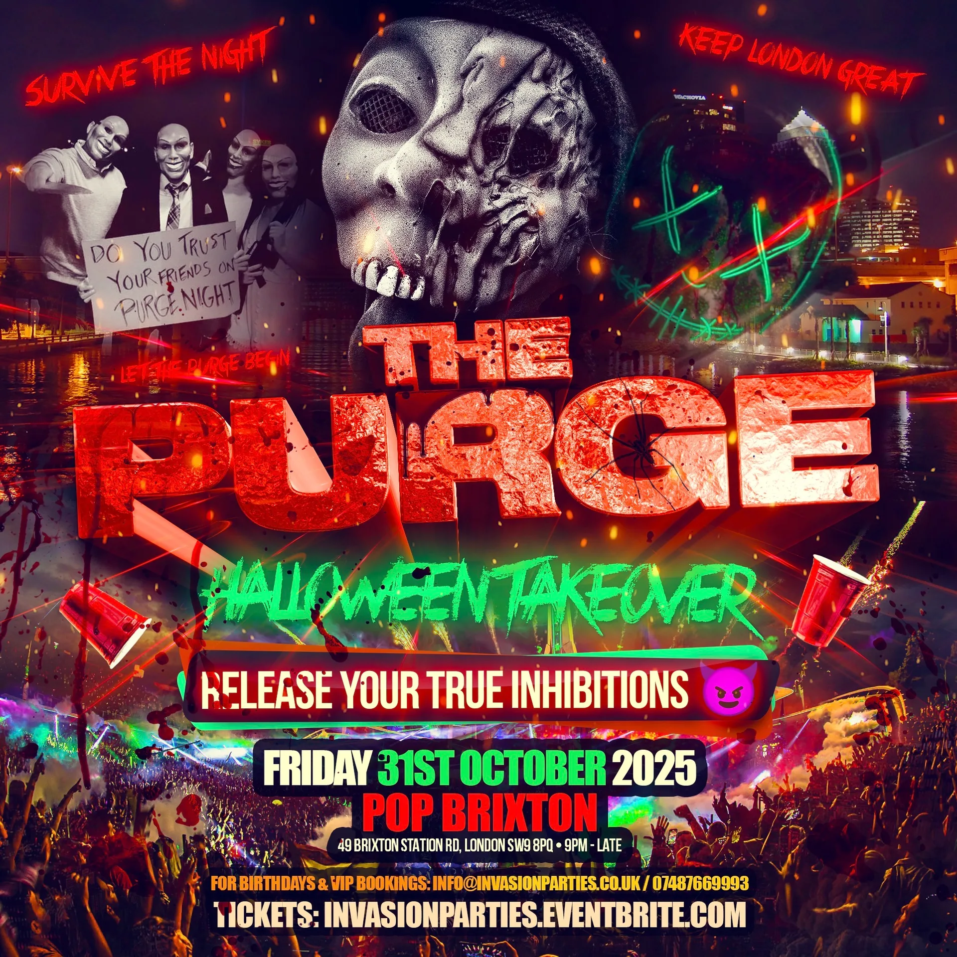 The Purge - London’s Biggest Halloween Party - 1200+ Ravers at Brixton Storeys