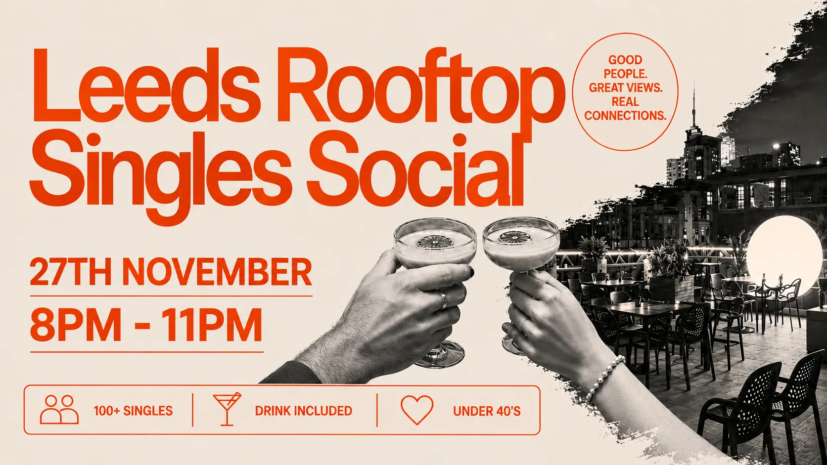 Leeds Rooftop Singles Social | 100+ Singles | Under 40s at The Rooftop Social