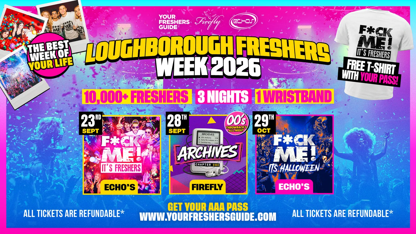Loughborough Freshers Week 2026 - Official Your Freshers Guide | Loughborough Freshers 2026 - Free T-Shirt With Every Ticket 👕 at Loughborough's Biggest & Best Venues