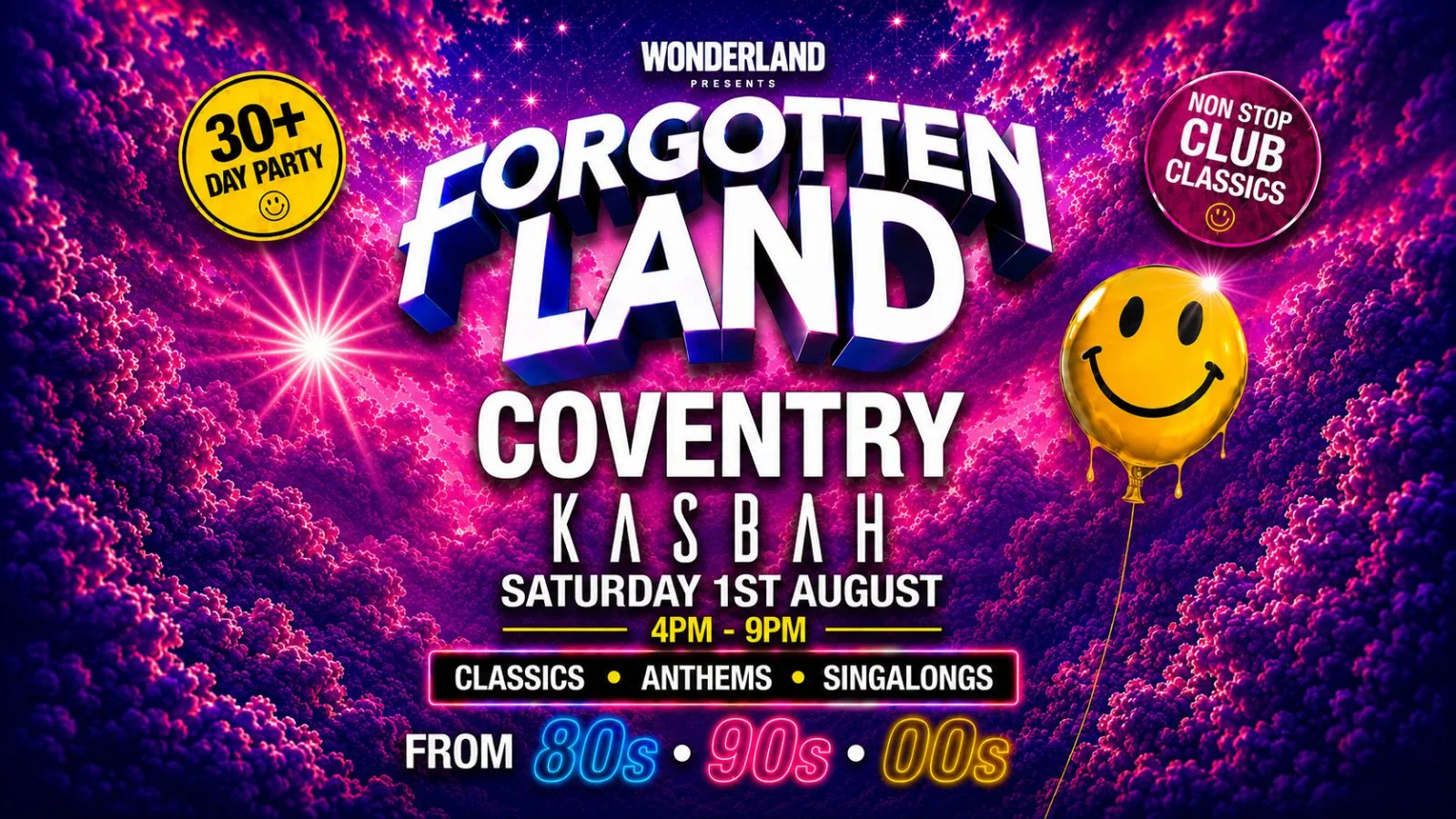 FORGOTTEN LAND - COVENTRY - 30+ DAY PARTY - CLUB CLASSICS & SINGALONGS at Kasbah Nightclub