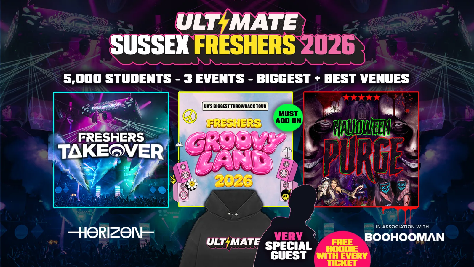 20% OFF EXAM SALE ✅  24 HOURS ONLY ⏰ ULTIMATE SUSSEX FRESHERS 2026 ⚡️ Sold Out 15 years Running! 👕 FREE T-Shirt with Every Ticket! at Horizon + Brighton's Best Venues TBA