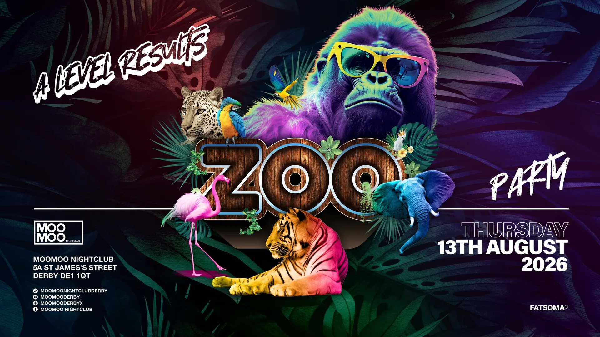 A-Level Results Zoo Party Thursday 13th August At Moo Moo! at MooMoo Nightclub Derby